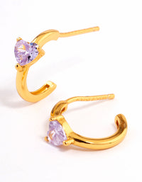 Gold Plated Sterling Silver Amethyst Heart Hoop Earrings - link has visual effect only