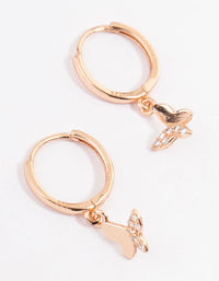 Rose Gold Plated Sterling Silver Diamante Butterfly Huggie Earrings - link has visual effect only