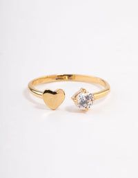 Gold Plated Sterling Silver Open Heart & Cubic Zirconia Ring - link has visual effect only