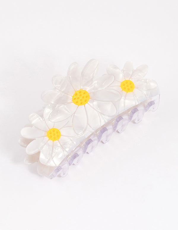 White Acrylic Triple Daisy Hair Claw Clip