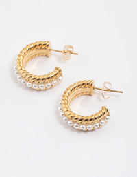 Gold Plated Stainless Steel Small Pearl Detailed Hoop Earrings - link has visual effect only