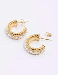 Gold Plated Stainless Steel Small Pearl Detailed Hoop Earrings - link has visual effect only