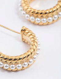 Gold Plated Stainless Steel Small Pearl Detailed Hoop Earrings - link has visual effect only