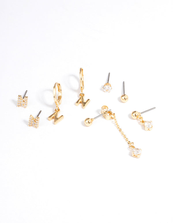 Letter 'N' Gold Plated Initial Ear Stackers