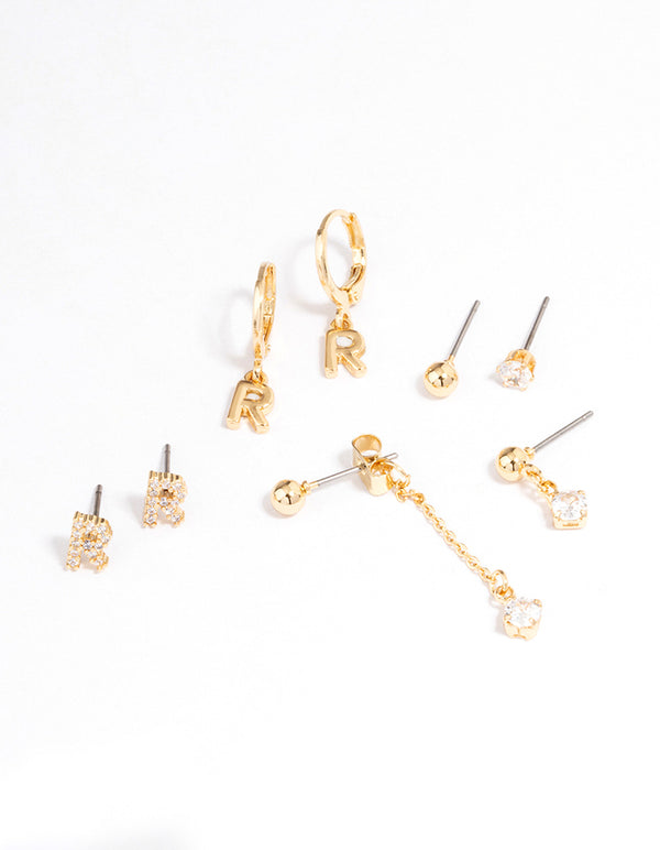 Letter 'R' Gold Plated Initial Ear Stackers