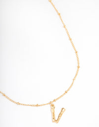 Letter 'V' Gold Plated Bamboo Initial Necklace - link has visual effect only