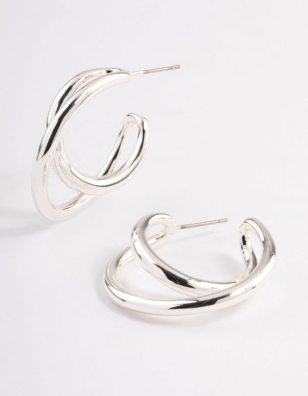 Silver Plated Medium Twisted Hoop Earrings