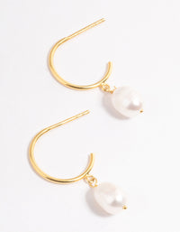 Gold Plated Sterling Silver Pearl Drop Hoop Earrings - link has visual effect only