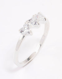 Sterling Silver Cubic Zirconia Linked Heart Ring - link has visual effect only