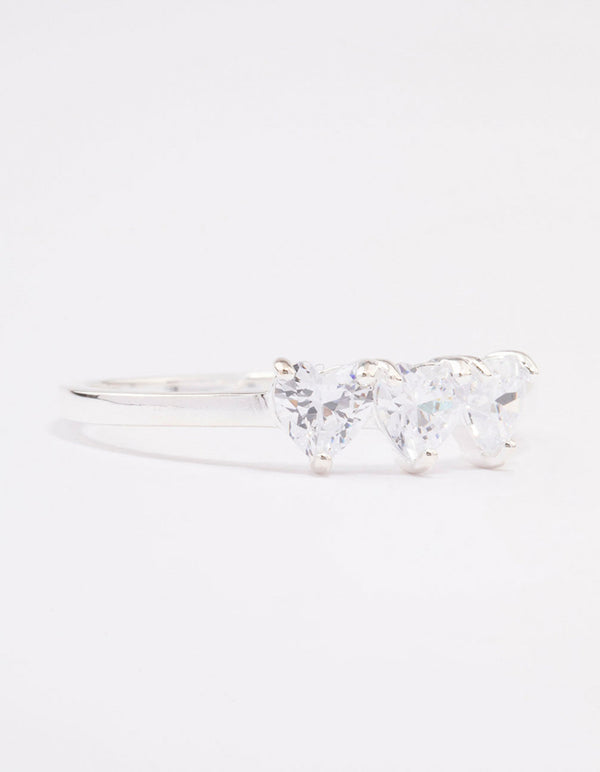 Sterling Silver Cubic Zirconia Linked Heart Ring