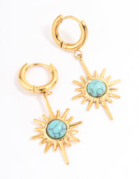 Waterproof Gold Plated Stainless Steel Semi Precious Turquoise Sunshine Huggie Hoops - link has visual effect only