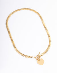 Gold Plated Stainless Steel Heart FOB Flat Chain Necklace - link has visual effect only