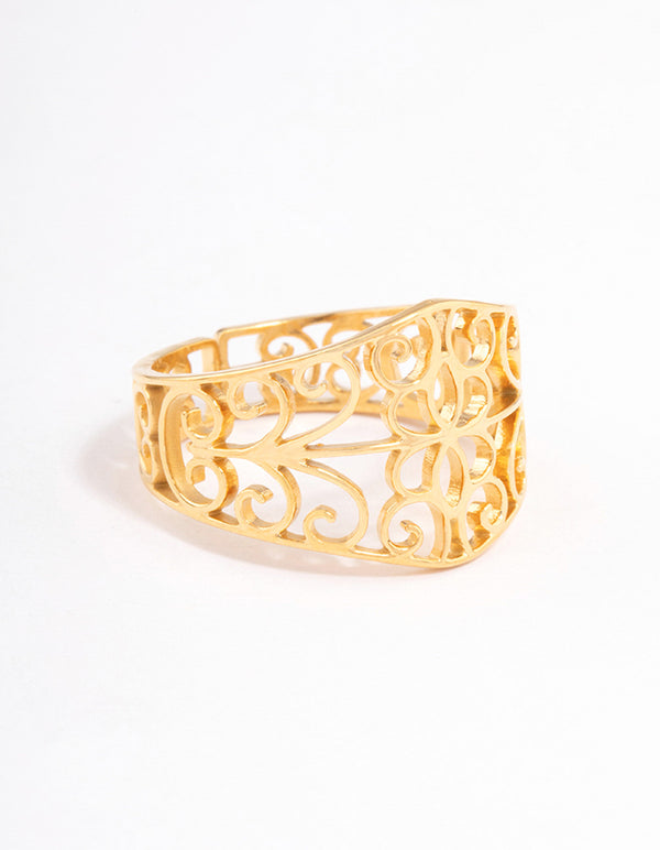 Waterproof Gold Plated Stainless Steel Fine Swirl Filigree Ring