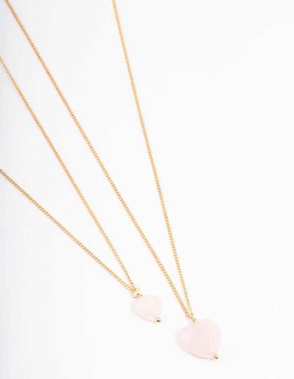 Gold Plated Rose Quartz Heart Necklace Pack