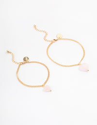 Gold Plated Rose Quartz Heart Bracelet Pack - link has visual effect only