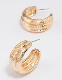 Gold Triple Row Textured Hoop Earrings - link has visual effect only