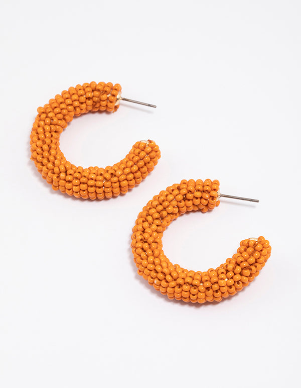 Gold Seed Beaded Hoop Earrings