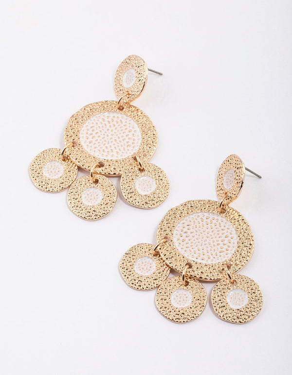 Gold Textured Disc Fringe Earrings