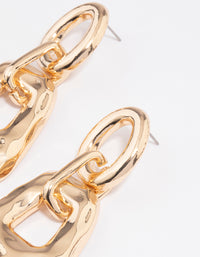 Gold Rectangle Link Earrings - link has visual effect only