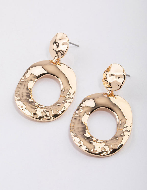 Gold Textured Oval Drop Earrings