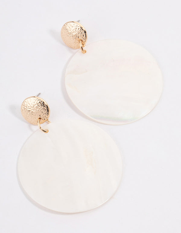 Gold Seashell Disc Earrings