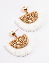 Gold Raffia Beadeed Fan Earrings - link has visual effect only