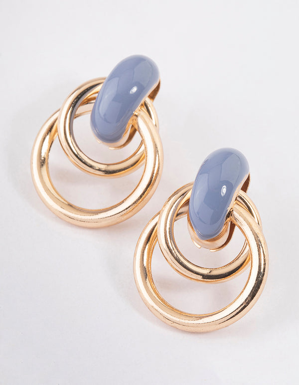 Gold Double Ring Enamel Earrings