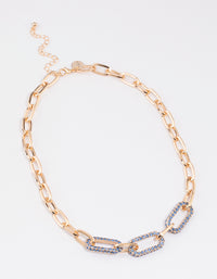 Gold Crystal Link Necklace - link has visual effect only