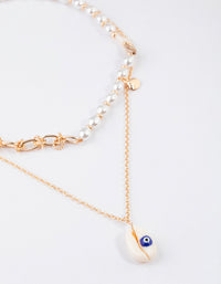 Gold Pearl Chain Shell Necklace - link has visual effect only