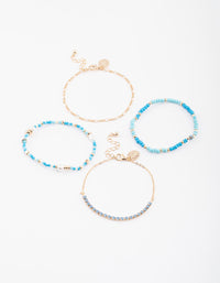 Gold Mixed Bead & Pearl Chain Bracelet 4-Pack - link has visual effect only