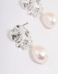 Silver Plated Crater Freshwater Pearl Drop Earrings - link has visual effect only