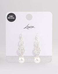 Silver Plated Gradual Cubic Zirconia Pearl Drop Earrings - link has visual effect only