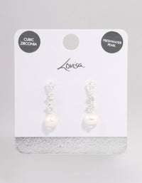 Silver Plated Cubic Zirconia Pearl Small Drop Earrings - link has visual effect only