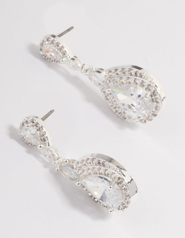 Silver Plated Cubic Zirconia Marquise Drop Earrings