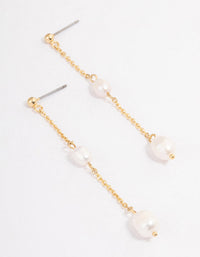 Gold Plated Long Chain Freshwater Pearl Stud Earrings - link has visual effect only