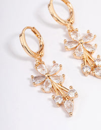 Gold Plated Cubic Zirconia Flower Drop Huggie Earrings - link has visual effect only