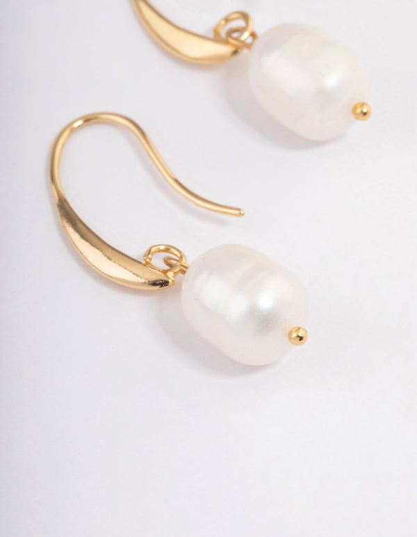 Gold Plated Freshwater Pearl Medium Hook Drop Earrings Lovisa