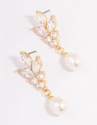 Gold Plated Cubic Zirconia Cluster Freshwater Pearl Drop Earrings - link has visual effect only