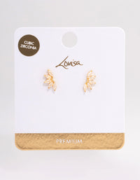 Gold Plated Cubic Zirconia Half Fan Stud Earrings - link has visual effect only