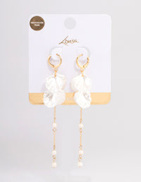 Gold Plated Large Petal Freshwater Pearl Drop Huggie Earrings - link has visual effect only