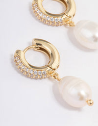 Gold Plated Freshwater Pearl Thick Huggie Earrings - link has visual effect only