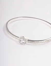 Silver Plated Halo Cubic Zirconia Cuff Bangle - link has visual effect only