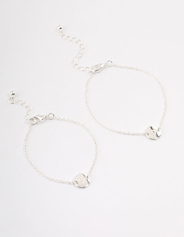 Silver Plated Heart Disc Bracelet Pack