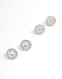 Rhodium Round & Flower Halo Earrings Pack - link has visual effect only