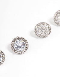 Rhodium Round & Flower Halo Earrings Pack - link has visual effect only