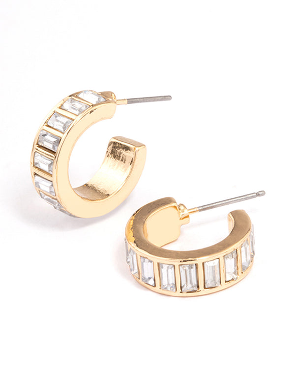 Gold Mini Baguette Hoop Earrings