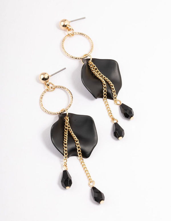 Black Circle Petal Facet Drop Earrings