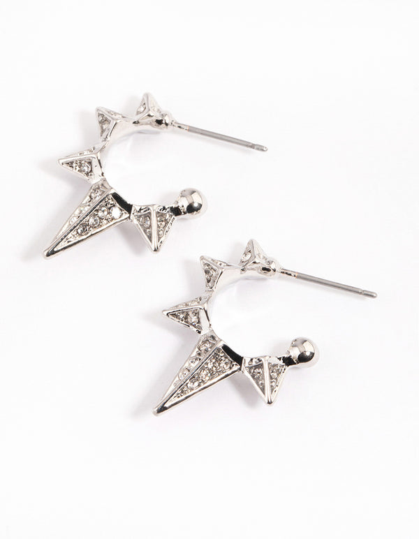 Silver Spiky Diamante Hoop Earrings