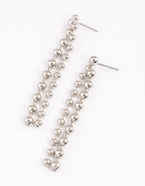 Silver Ball Chain Double Row Drop Earrings