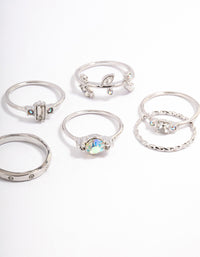 Silver Mixed Stone & Leaf Ring 8-Pack - link has visual effect only